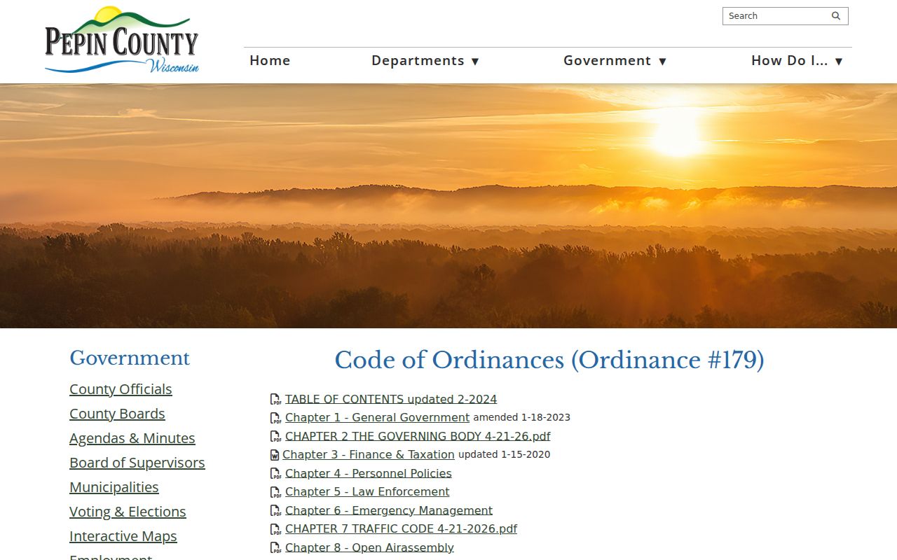 Pepin County traffic court records ordinance and citation schedule page