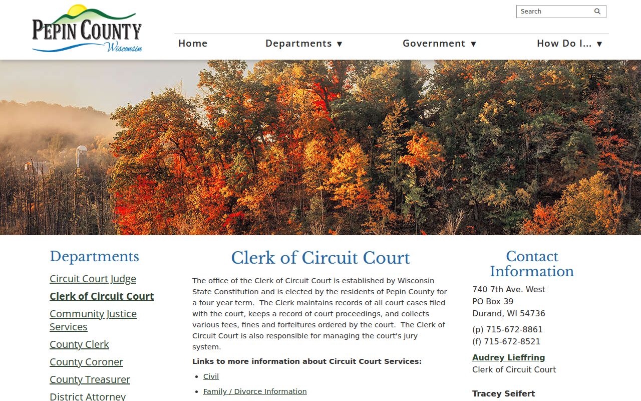 Pepin County court docket Clerk of Circuit Court page